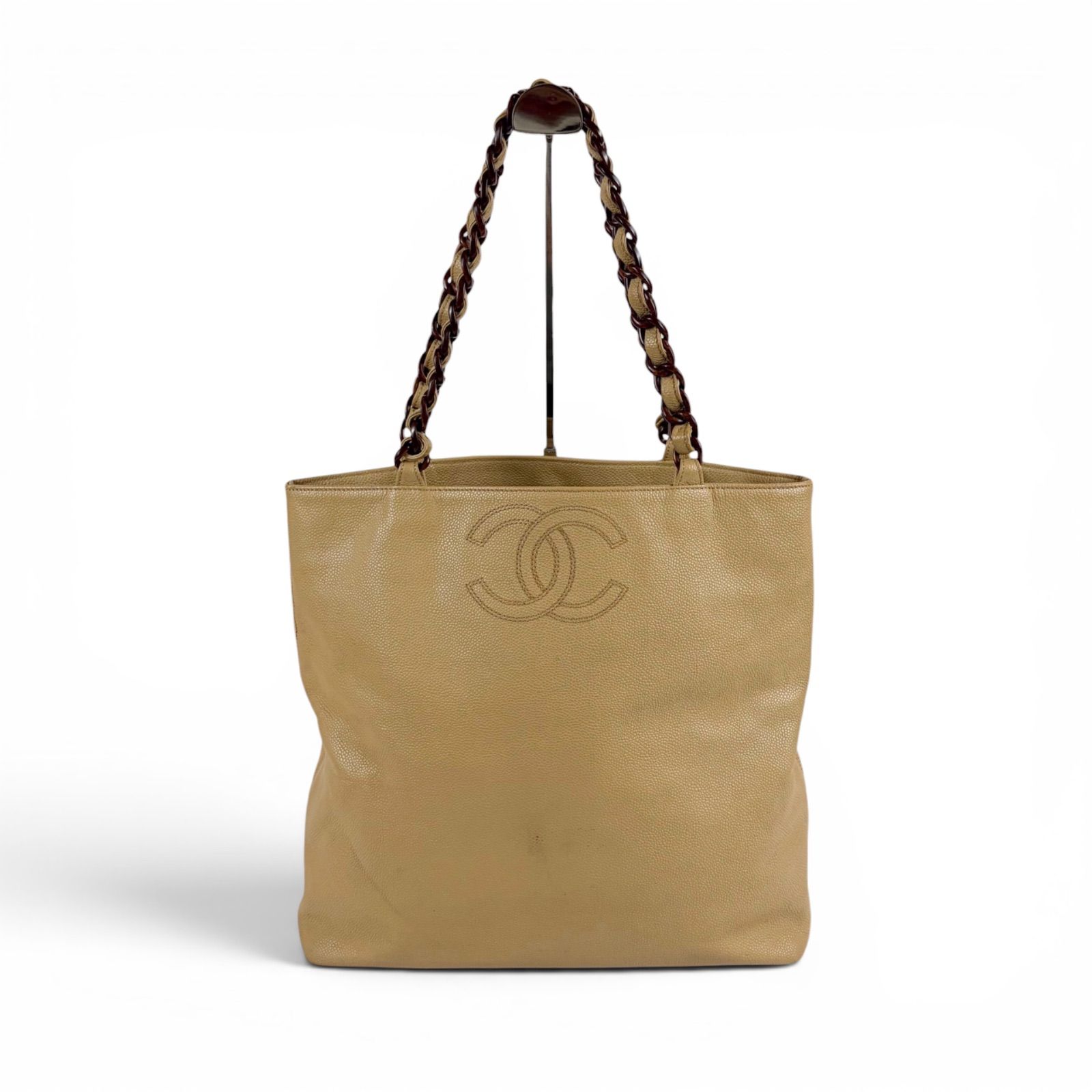 シャネル CHANEL プラスチックチェーン トートバッグ ウッド べっ甲 