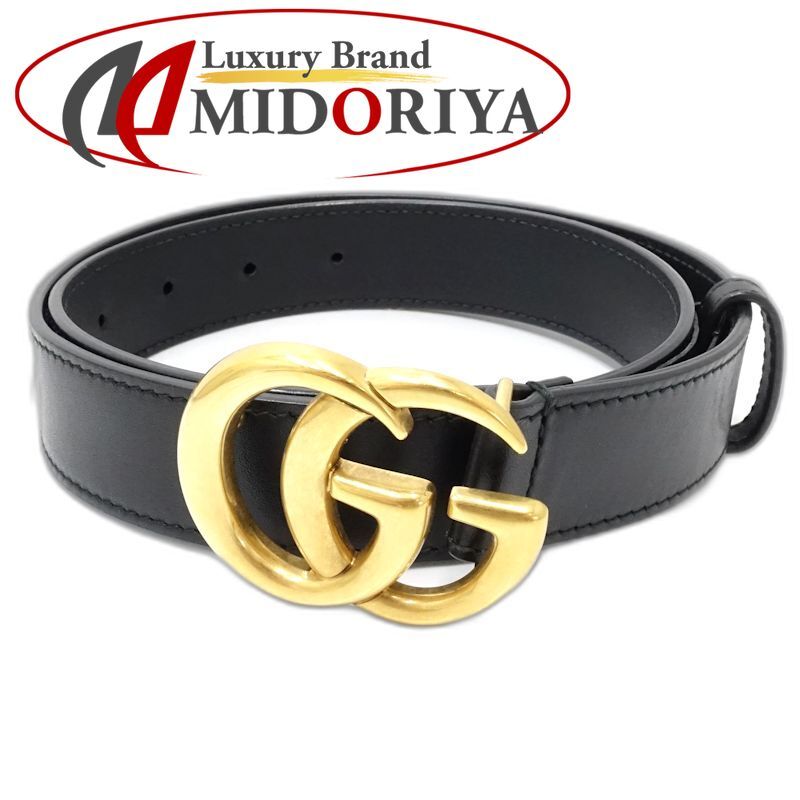 GUCCI グッチ ベルト GGマーモント ダブルG Gバックル 414516 75･30 レザー ブラック レディース/182000【中古】
