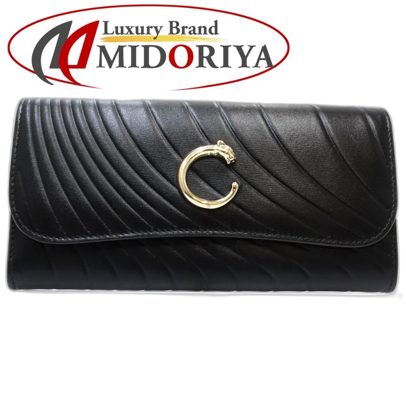 【中古】CARTIER カルティエ 長財布 インターナショナル ウォレット パンテール C ドゥ レザー ブラック レディース /182005