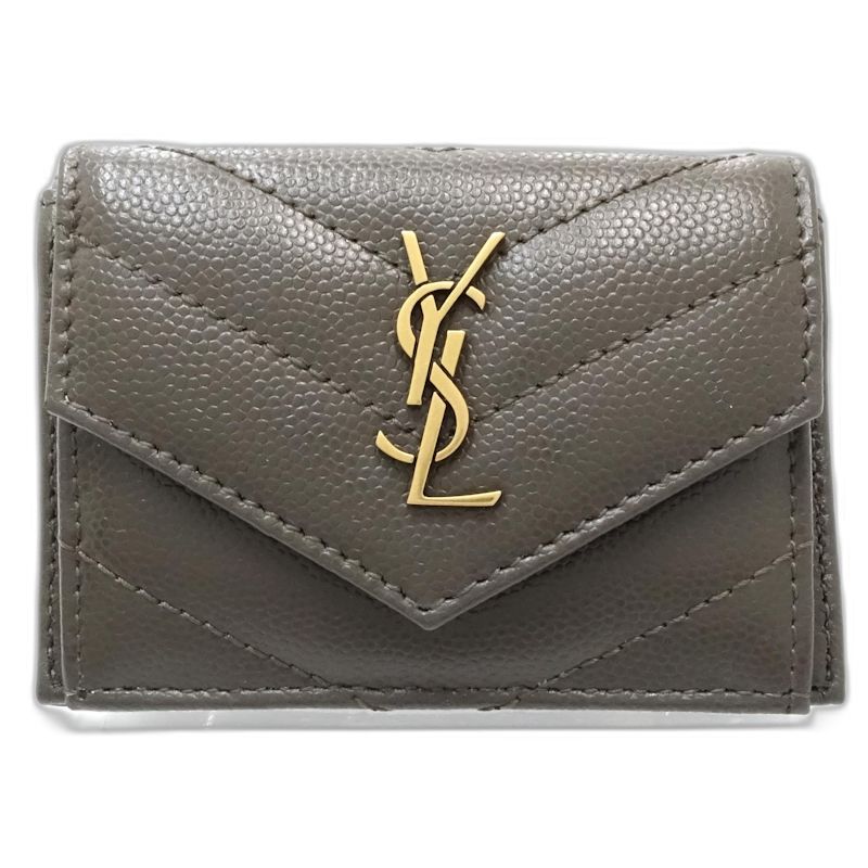 【中古】SAINT LAURENT サンローラン 三つ折り財布 602791 モノグラム マルチフォールドウォレット Vステッチ レザー ダークグレー レディース /182006 【中古】SAINT LAURENT サンローラン 三つ折り財布 602791 モノグラム マルチフォールドウォレット Vステッチ レザー ダークグレー レディース /182006