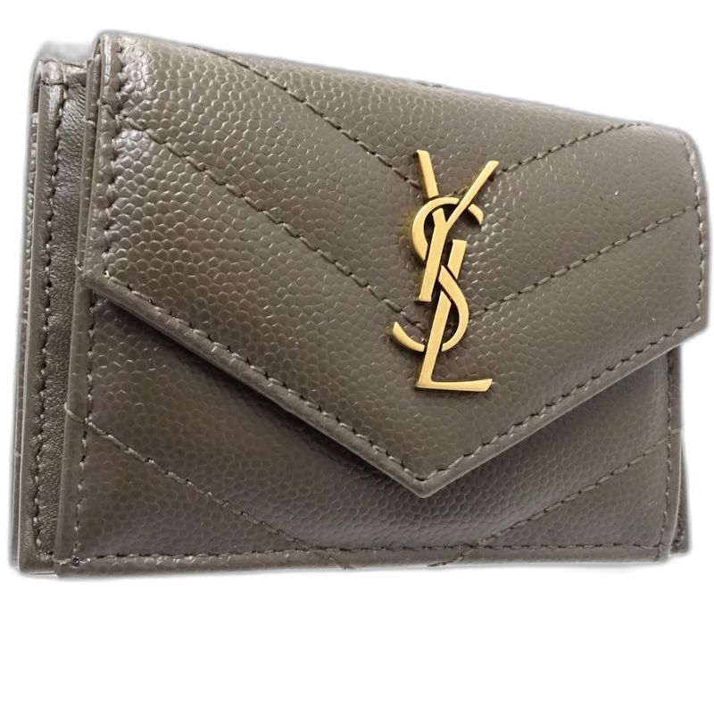【中古】SAINT LAURENT サンローラン 三つ折り財布 602791 モノグラム マルチフォールドウォレット Vステッチ レザー ダークグレー レディース /182006 【中古】SAINT LAURENT サンローラン 三つ折り財布 602791 モノグラム マルチフォールドウォレット Vステッチ レザー ダークグレー レディース /182006