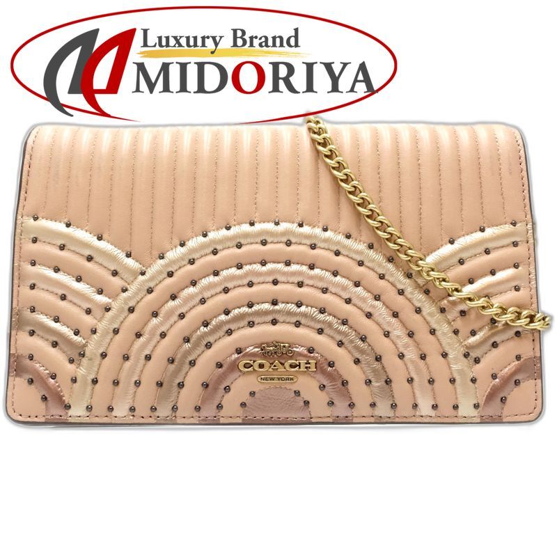 【中古】COACH コーチ ウォレットチェーン 68844 斜め掛けショルダーバッグ レザー ベージュ レディース /182011