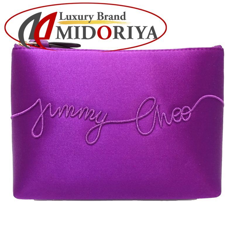 JIMMY CHOO ジミーチュウ ポーチ ライナ RAINA ロゴ サテン パープル レディース/182030【中古】