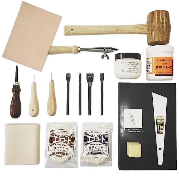 10cube Leathermart レザークラフト 工具 18点セット 手縫い コンプリートキット【日本製】 ＋牛革タンロー1.0mm厚A4サイズ1枚送料無料 df70d81a