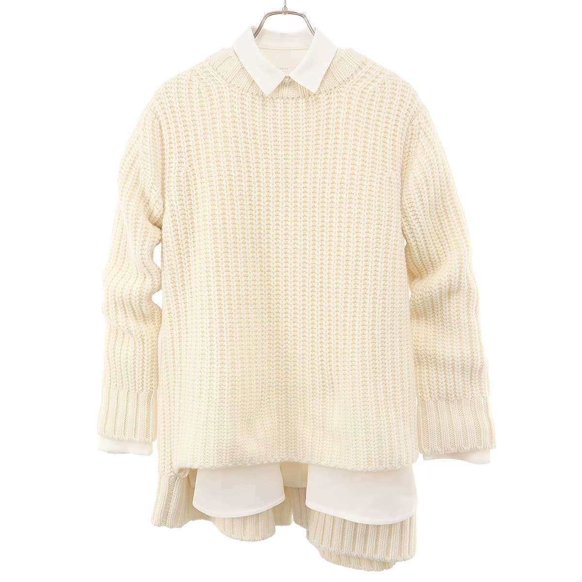 sacai サカイ 25AW Double-Faced Silk Cotton x Wool Knit Dress ドッキングニットワンピース 25-08110 アイボリー 1