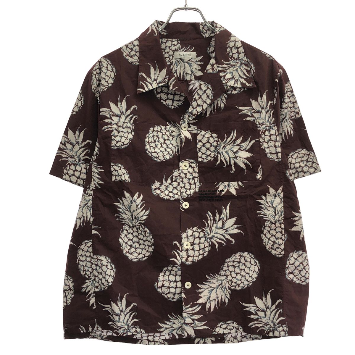 VALENTINO ヴァレンティノ 16SS パイナップルアロハシャツ KV0AAI43351 バーガンディ 42