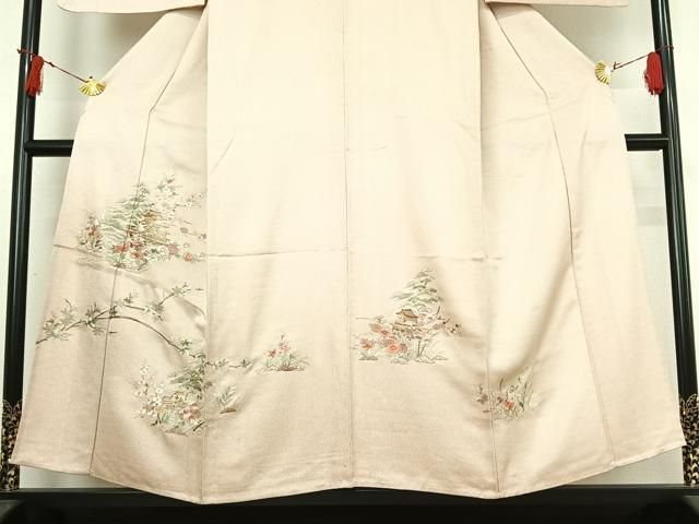 平和屋着物▽訪問着　単衣　総刺繍　風景花文　金糸　正絹　逸品　AABI7750jh