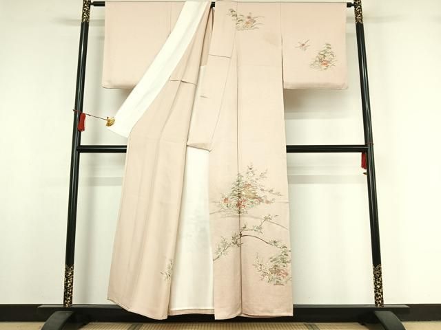 平和屋着物▽訪問着　単衣　総刺繍　風景花文　金糸　正絹　逸品　AABI7750jh