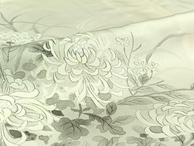 平和屋着物▽訪問着　単衣　手描き　草花文　菊　正絹　逸品　AABI7753jh