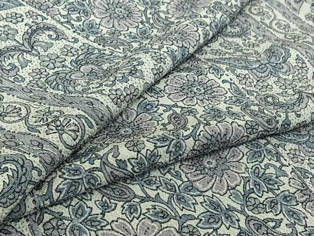 平和屋着物▽上質な小紋　単衣　更紗花蝶文　鬼しぼ縮緬　正絹　逸品　AABI7755jh