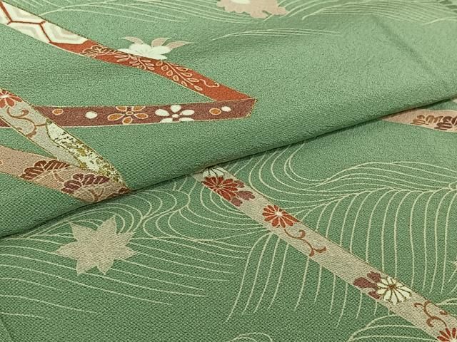 平和屋着物▽訪問着　単衣　吉祥花文　金彩　正絹　逸品　AABI7756jh
