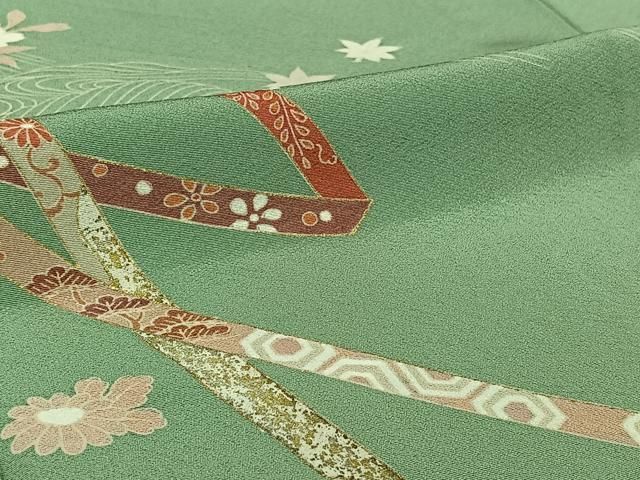 平和屋着物▽訪問着　単衣　吉祥花文　金彩　正絹　逸品　AABI7756jh