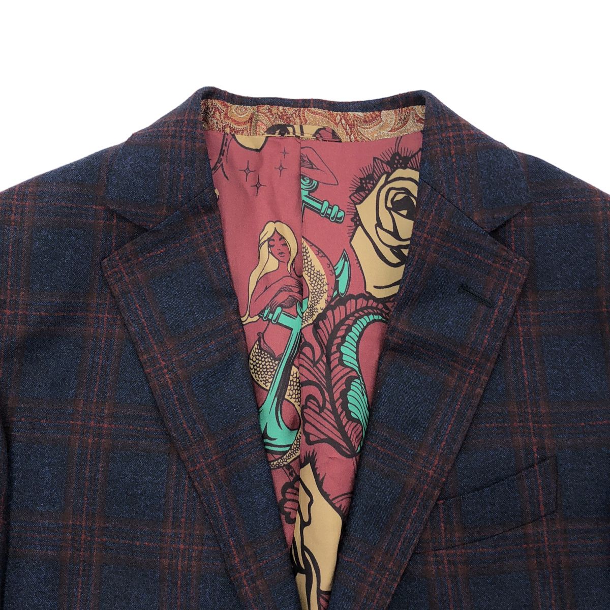ETRO エトロ 22AW ウールチェック2Bテーラードジャケット&スラックスパンツ セットアップスーツ 222-1A201-0028 ネイビー×レッド 48 ETRO エトロ 22AW ウールチェック2Bテーラードジャケット&スラックスパンツ セットアップスーツ 222-1A201-0028 ネイビー×レッド 48