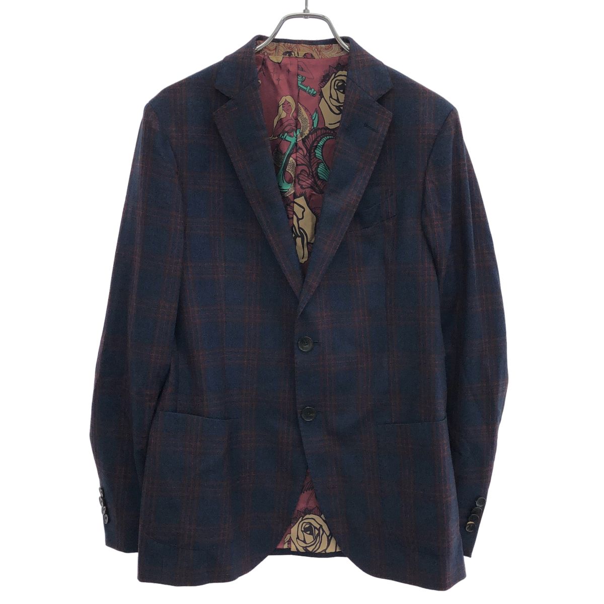 ETRO エトロ 22AW ウールチェック2Bテーラードジャケット&スラックスパンツ セットアップスーツ 222-1A201-0028 ネイビー×レッド 48