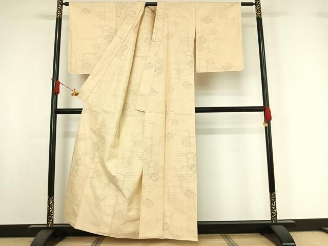 平和屋着物▽上質な紬 単衣 草花文 正絹 逸品 AABI7759jh 平和屋着物▽上質な紬 単衣 草花文 正絹 逸品 AABI7759jh