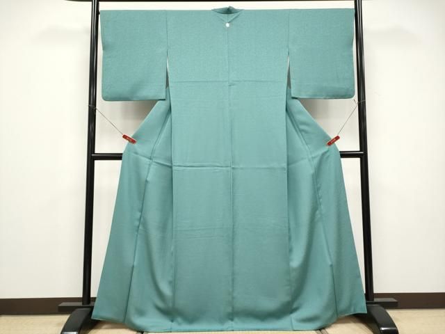 平和屋着物●色無地　枝葉地紋　薄青色　洗える着物　CABG3398tx