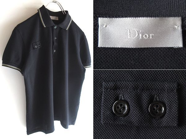 美品 エディ期 コレクション使用 Dior homme ディオールオム 2006SS ラインリブ 鹿の子 ポロシャツ XXS 黒 イタリア製 エディ・スリマン