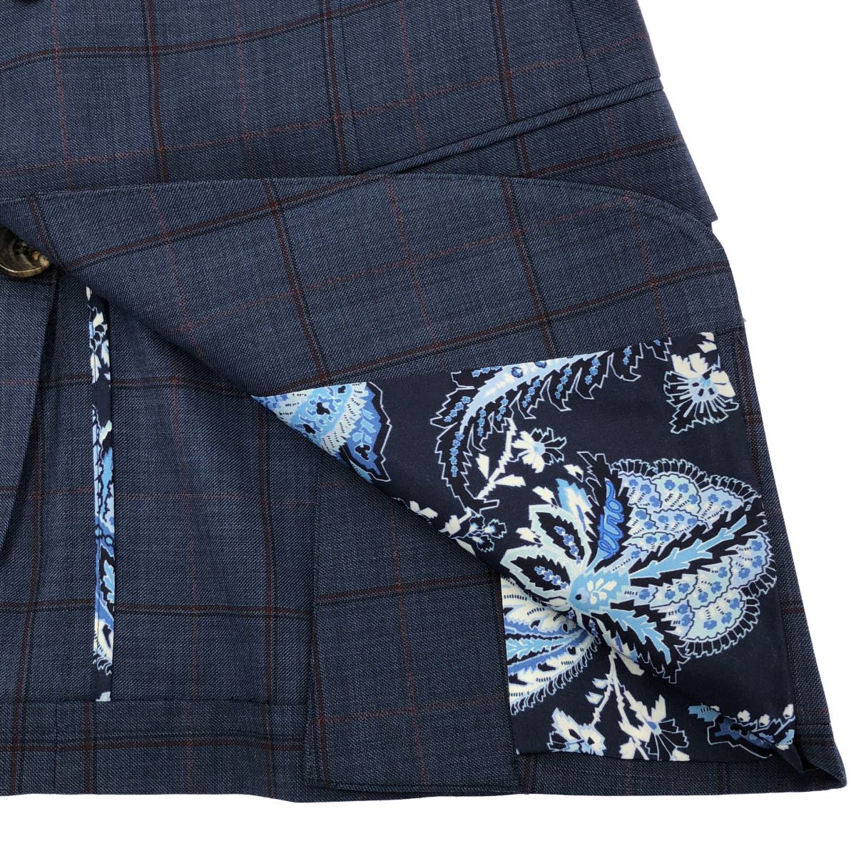 ETRO エトロ 23SS ウールチェック2Bテーラードジャケット&スラックスパンツ セットアップスーツ 231-1A299-1015 ブルー 50