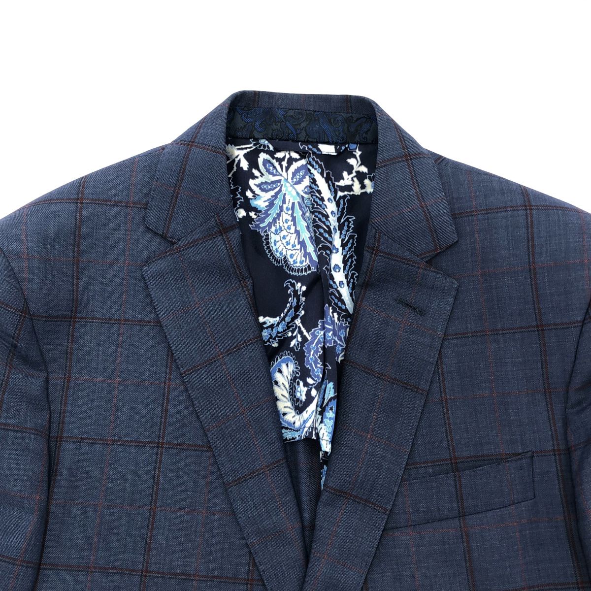 ETRO エトロ 23SS ウールチェック2Bテーラードジャケット&スラックスパンツ セットアップスーツ 231-1A299-1015 ブルー 50