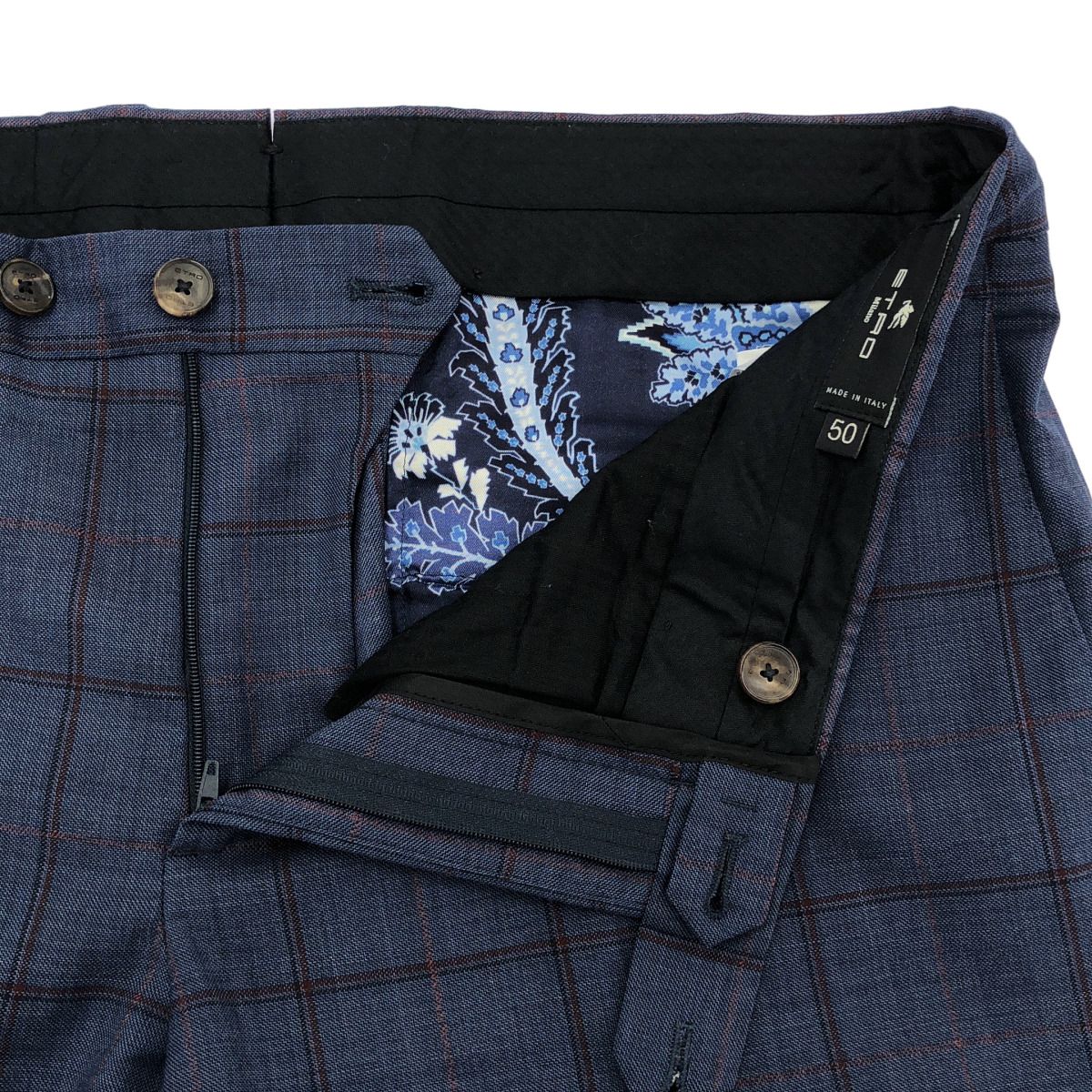 ETRO エトロ 23SS ウールチェック2Bテーラードジャケット&スラックスパンツ セットアップスーツ 231-1A299-1015 ブルー 50