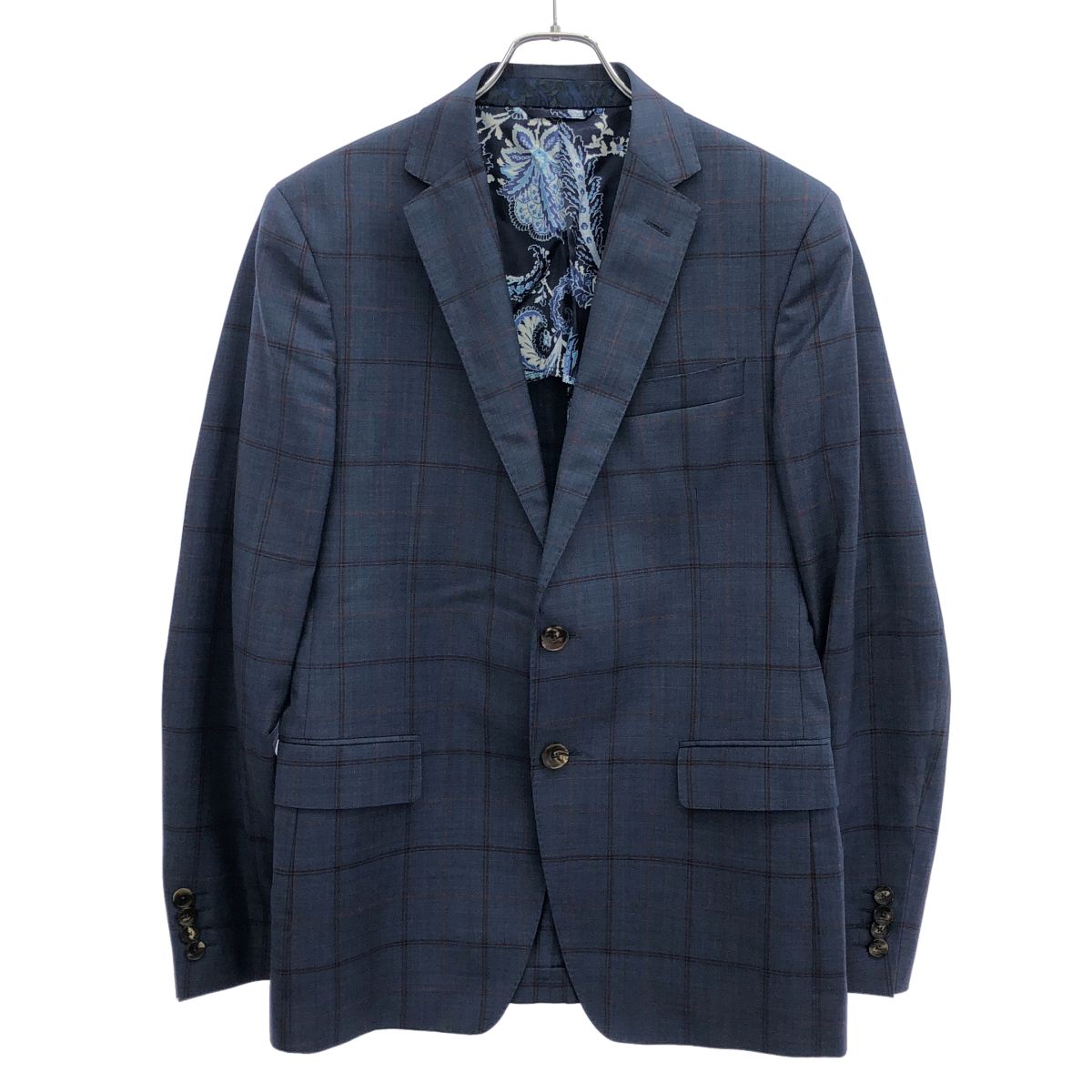 ETRO エトロ 23SS ウールチェック2Bテーラードジャケット&スラックスパンツ セットアップスーツ 231-1A299-1015 ブルー 50
