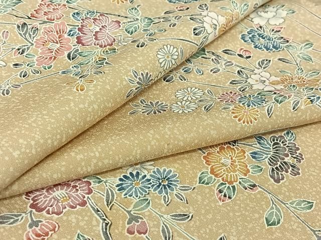 平和屋着物▽上質な小紋　単衣　友禅　枝花文　正絹　逸品　AABI9524jh