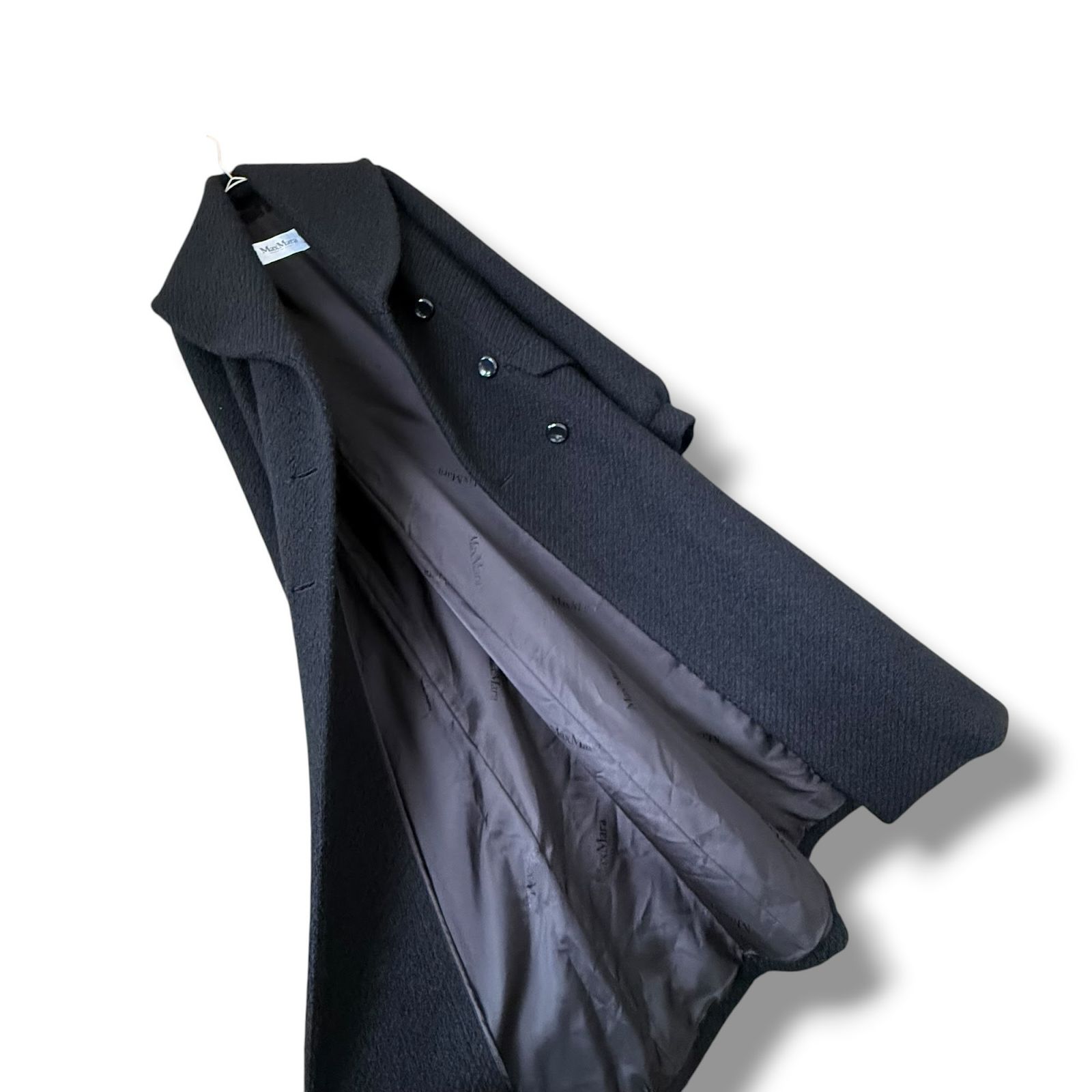 美品 白タグ MaxMara バージンウール ダブルブレストコート 40 黒 