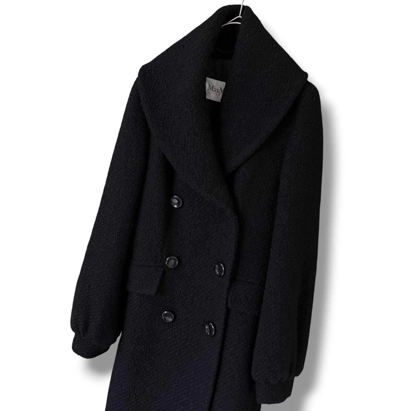 美品 白タグ MaxMara バージンウール ダブルブレストコート 40 黒