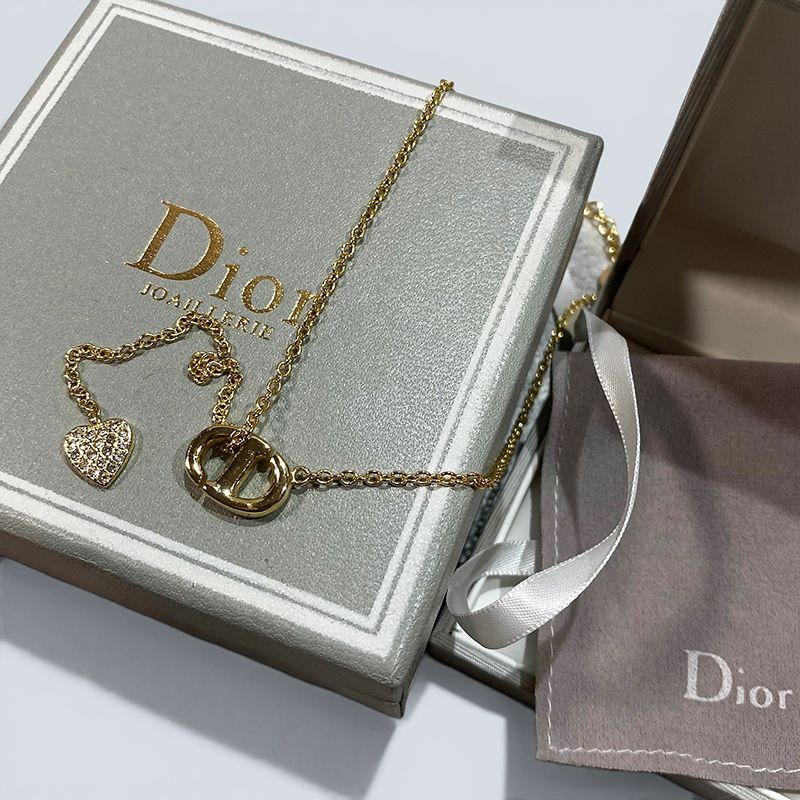 Dior クリスチャンディオール GP×ラインストーン ネックレス 箱付き ゴールド KT60-G-KG