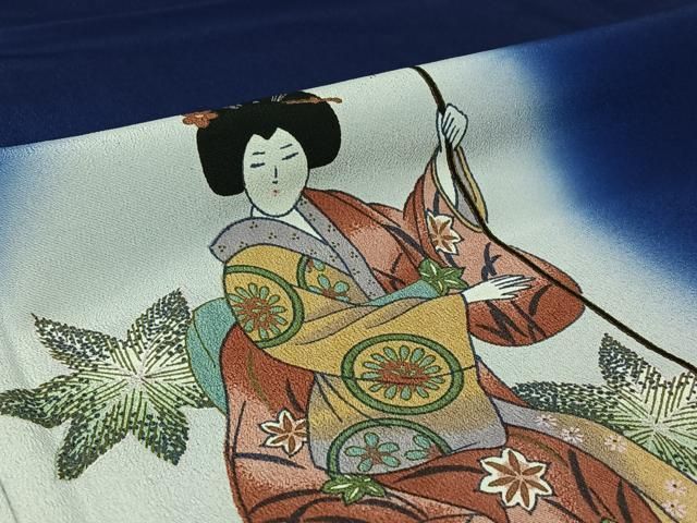 平和屋着物▽訪問着 単衣 人物舞葉文 暈し染め 洗える着物 AABI9535jh 平和屋着物▽訪問着 単衣 人物舞葉文 暈し染め 洗える着物 AABI9535jh