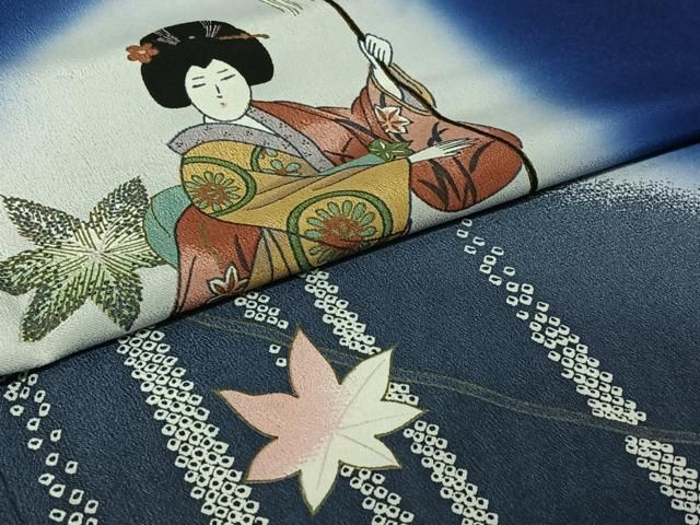 平和屋着物▽訪問着 単衣 人物舞葉文 暈し染め 洗える着物 AABI9535jh 平和屋着物▽訪問着 単衣 人物舞葉文 暈し染め 洗える着物 AABI9535jh