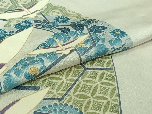 平和屋着物▽訪問着 単衣 飛鶴源氏車文 金彩 正絹 逸品 AABI9537jh 平和屋着物▽訪問着 単衣 飛鶴源氏車文 金彩 正絹 逸品 AABI9537jh