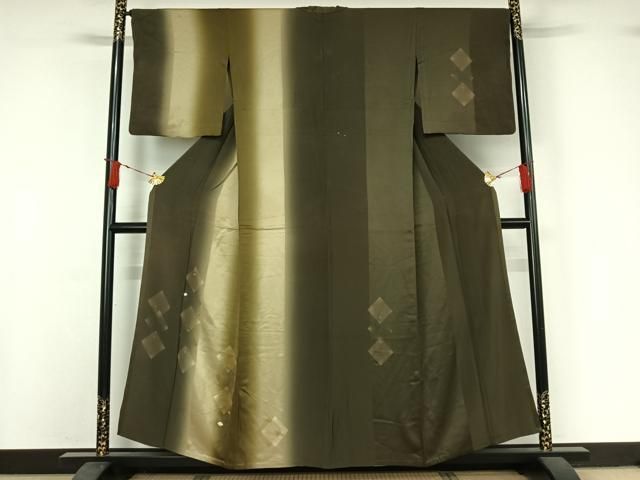 平和屋着物▽訪問着 単衣 竹屋町刺繍 菱文 暈し染め 金銀彩 正絹 逸品 AABI9538jh