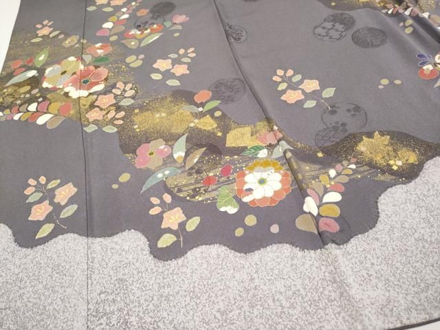 平和屋着物●京友禅の第一人者　松井青々　訪問着　駒刺繍　道長草花文　金彩　正絹　逸品　CABG3406tx