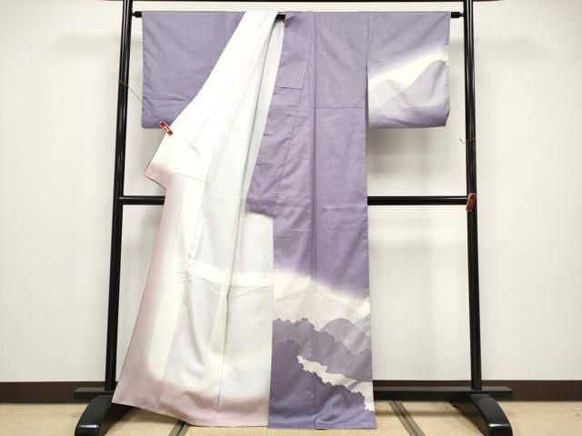 平和屋着物●訪問着　本場染大島紬　風景シルエット　銀通し地　正絹　逸品　CABG3414tx