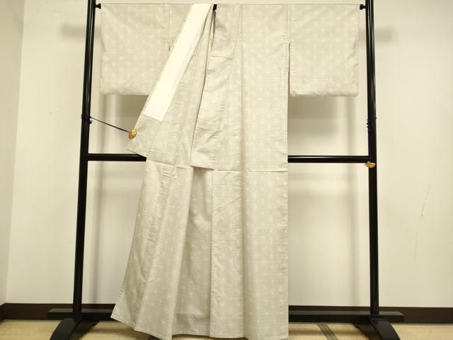 平和屋着物▽本場大島紬　単衣　白大島　麻の葉文様　正絹　逸品　DABF5717du