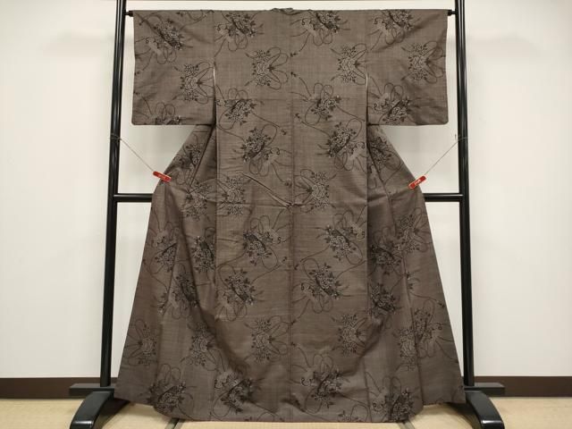 平和屋着物●本場大島紬　7マルキ　草花絵巻文　正絹　逸品　CABG3418tx