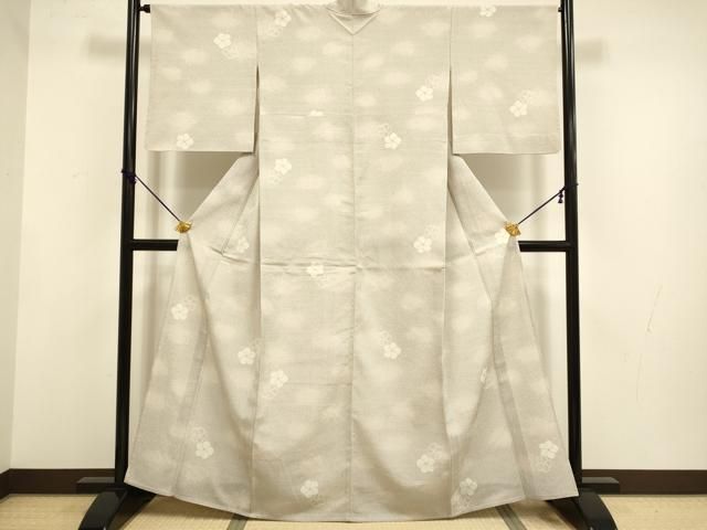 平和屋着物▽本塩沢　単衣　梅　さが美扱い　正絹　逸品　DABF5720du