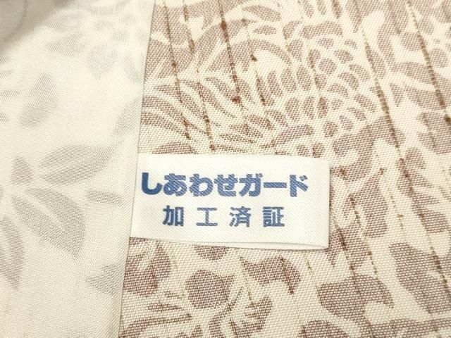 平和屋着物▽上質な紬　単衣　紅下松煙染　草花文　反端付き　正絹　逸品　DABF5724du