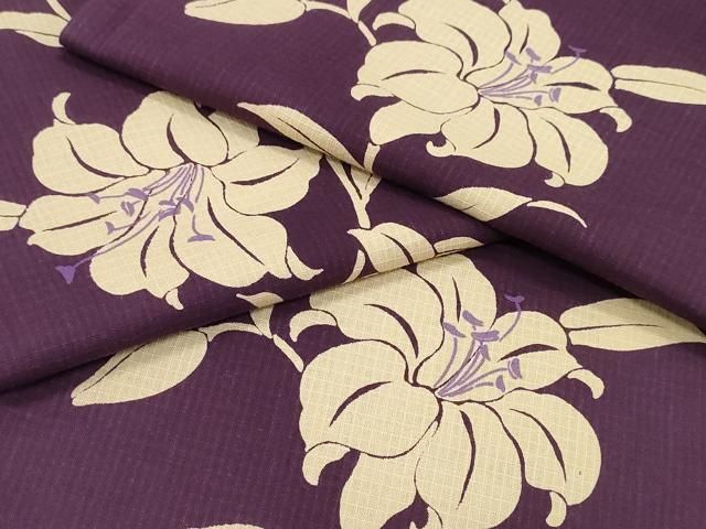 平和屋着物∴夏物　浴衣　綿紅梅　手縫い　百合　日本製　綿　逸品　CABH1319ng