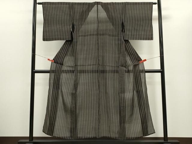 平和屋着物＊夏物　お召　紗　格子柄　正絹　逸品　CABG2399ze