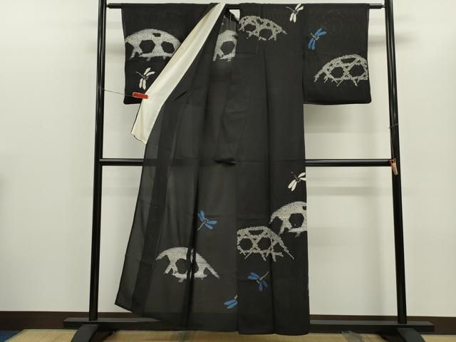平和屋着物*夏物 訪問着 絽 絞り トンボ 籬文 黒地 正絹 逸品 CABG2400ze 平和屋着物*夏物 訪問着 絽 絞り トンボ 籬文 黒地 正絹 逸品 CABG2400ze