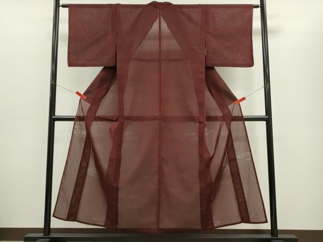 平和屋着物＊夏物　色無地　流水紋紗　小豆色　正絹　逸品　CABH7601ze