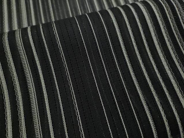 平和屋着物＊夏物　お召　縦絽　縞　黒地　正絹　逸品　CABH7604ze