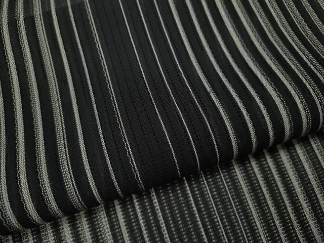 平和屋着物＊夏物　お召　縦絽　縞　黒地　正絹　逸品　CABH7604ze