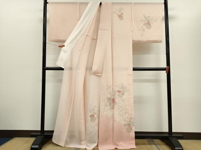 平和屋着物＊夏物　訪問着　絽　花籠文　暈し染め　銀彩　正絹　逸品　CABH7610ze