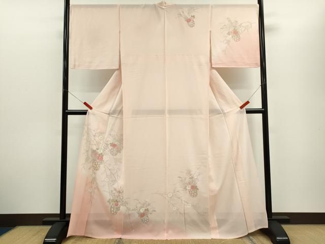 平和屋着物＊夏物　訪問着　絽　花籠文　暈し染め　銀彩　正絹　逸品　CABH7610ze