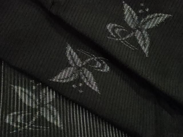平和屋着物＊夏物　小紋　縦絽　舞花文　黒地　正絹　逸品　CABH7612ze