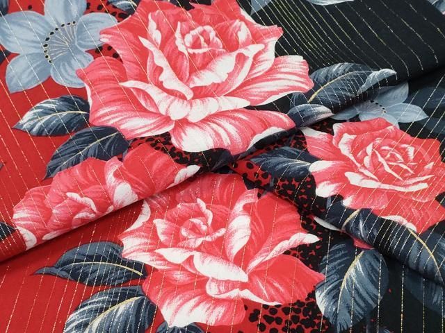 平和屋着物∴夏物　浴衣　手縫い　薔薇　間道　ラメ糸　綿　逸品　CABH1333ng