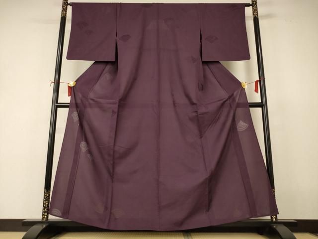平和屋着物＊夏物　色無地　青海波紋紗　似せ紫色　正絹　逸品　AABJ2434jd